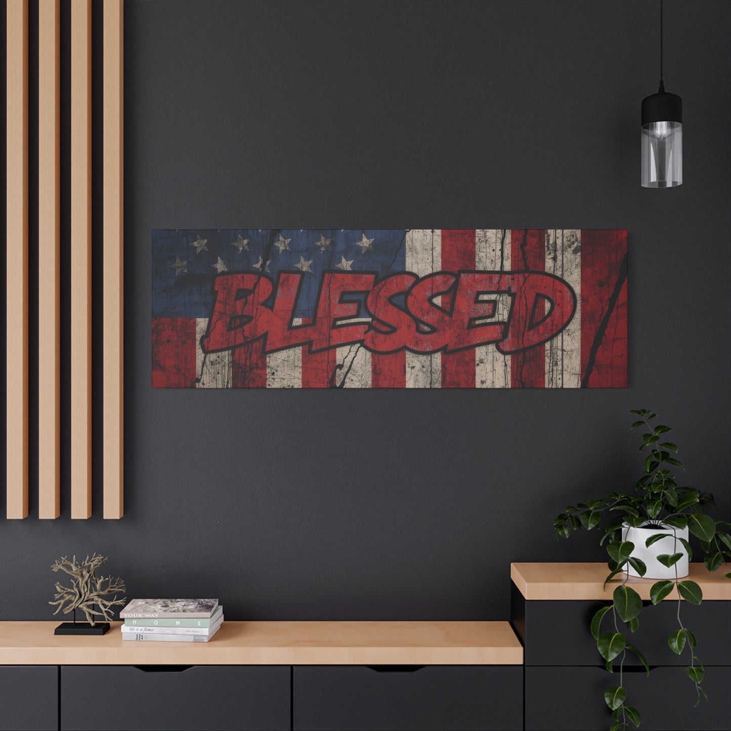 Blessed Patriotic Canvas Wall Art, Americana Decor, Home Wall Decoration, Rustic Flag Artwork, US Flag Decor
