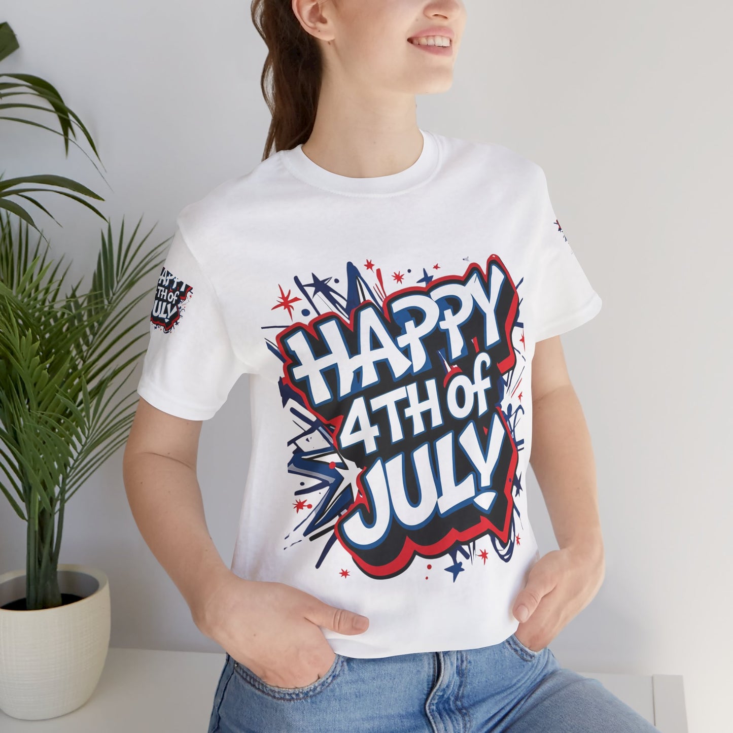 Happy 4th Of July Unisex Jersey Short Sleeve Tee, Independence Day T-Shirt, Patriotic Shirt, Red White Blue Tee, USA Celebration Top