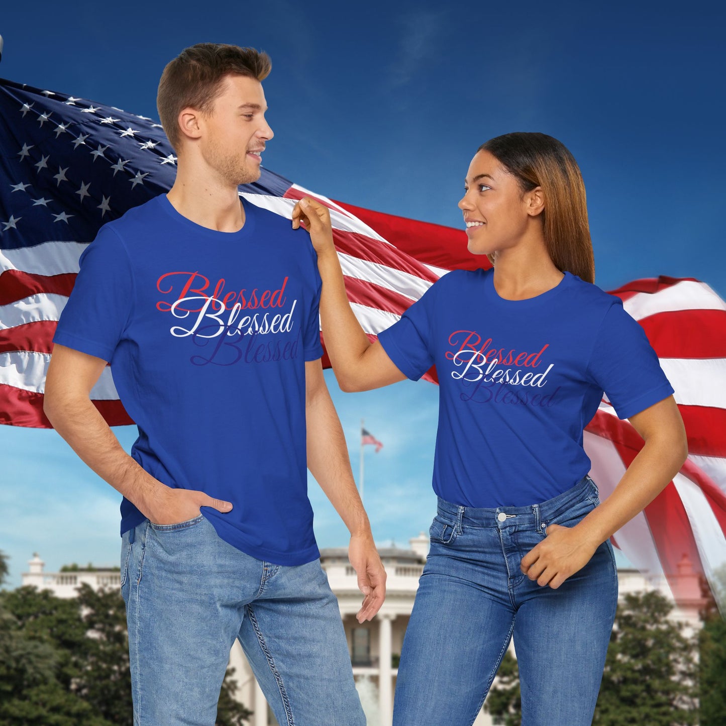 Red White Blue Blessed Design Unisex Tee