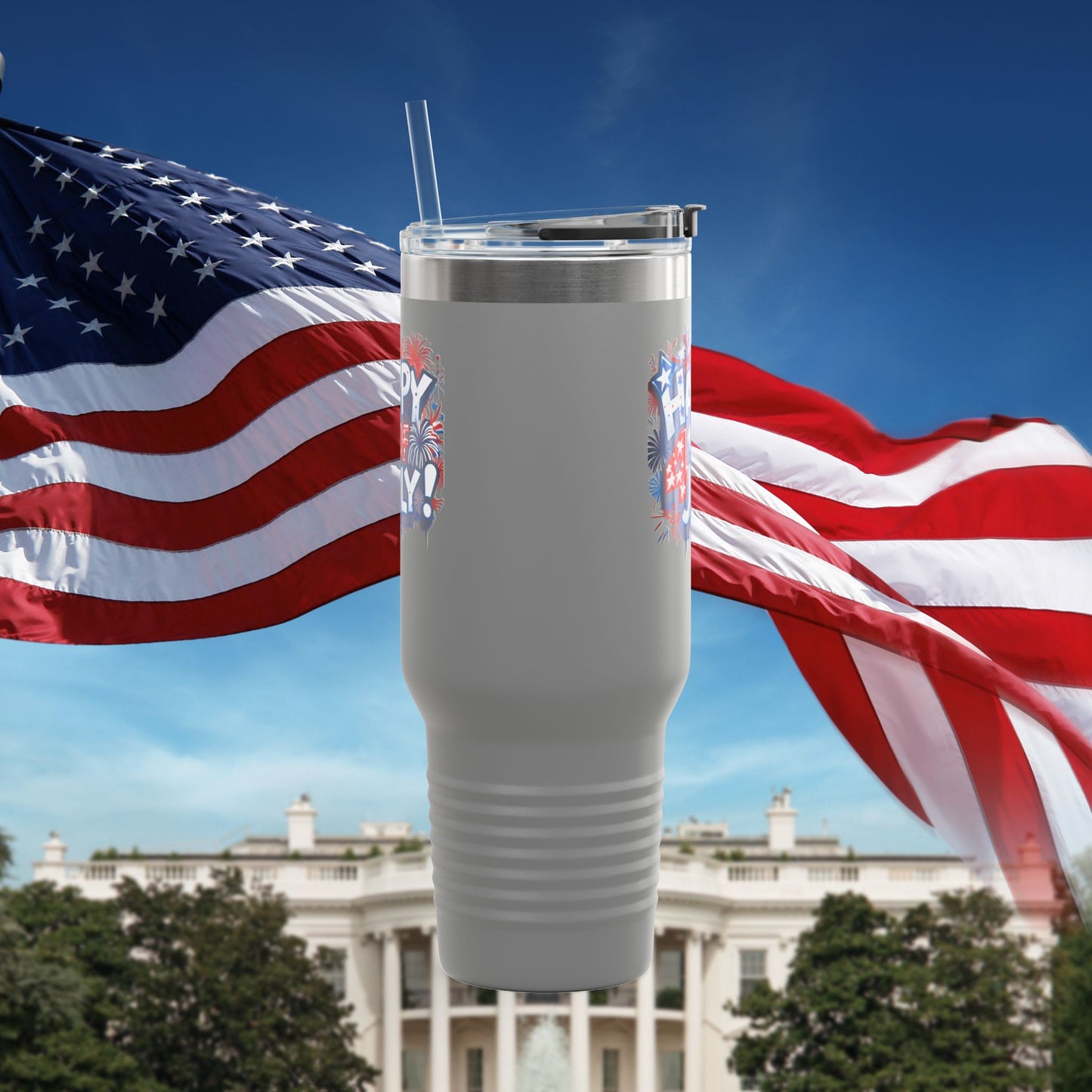 Patriotic Insulated Travel Mug - 40oz - Perfect for 4th of July Celebrations, BBQs, Camping, Family Gatherings, Gifts!