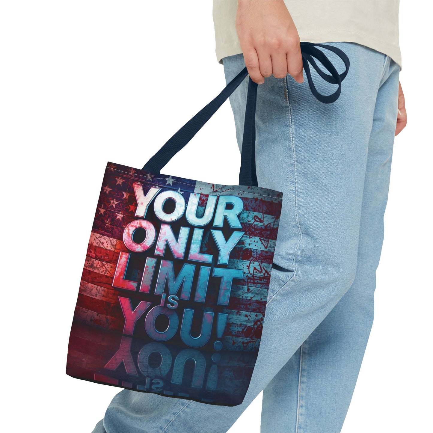Motivational Tote Bag, Your Only Limit is You!, Inspirational Gift, USA Flag Design, Eco-Friendly Everyday Tote