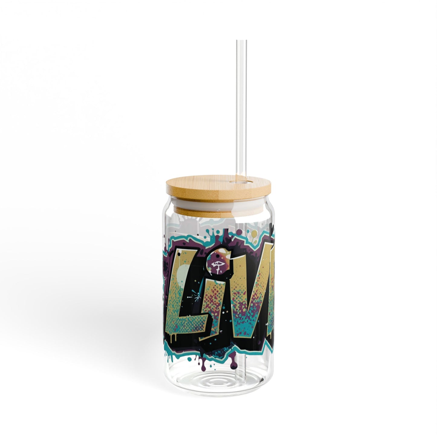 LIVE FIT - Graffiti Art Sipper Glass - 16oz - Unique Drinkware - Cool Gift - Summer Beverage - Eco-Friendly - Stylish Decor