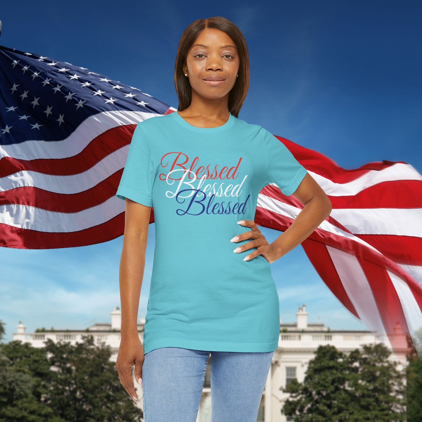 Red White Blue Blessed Design Unisex Tee