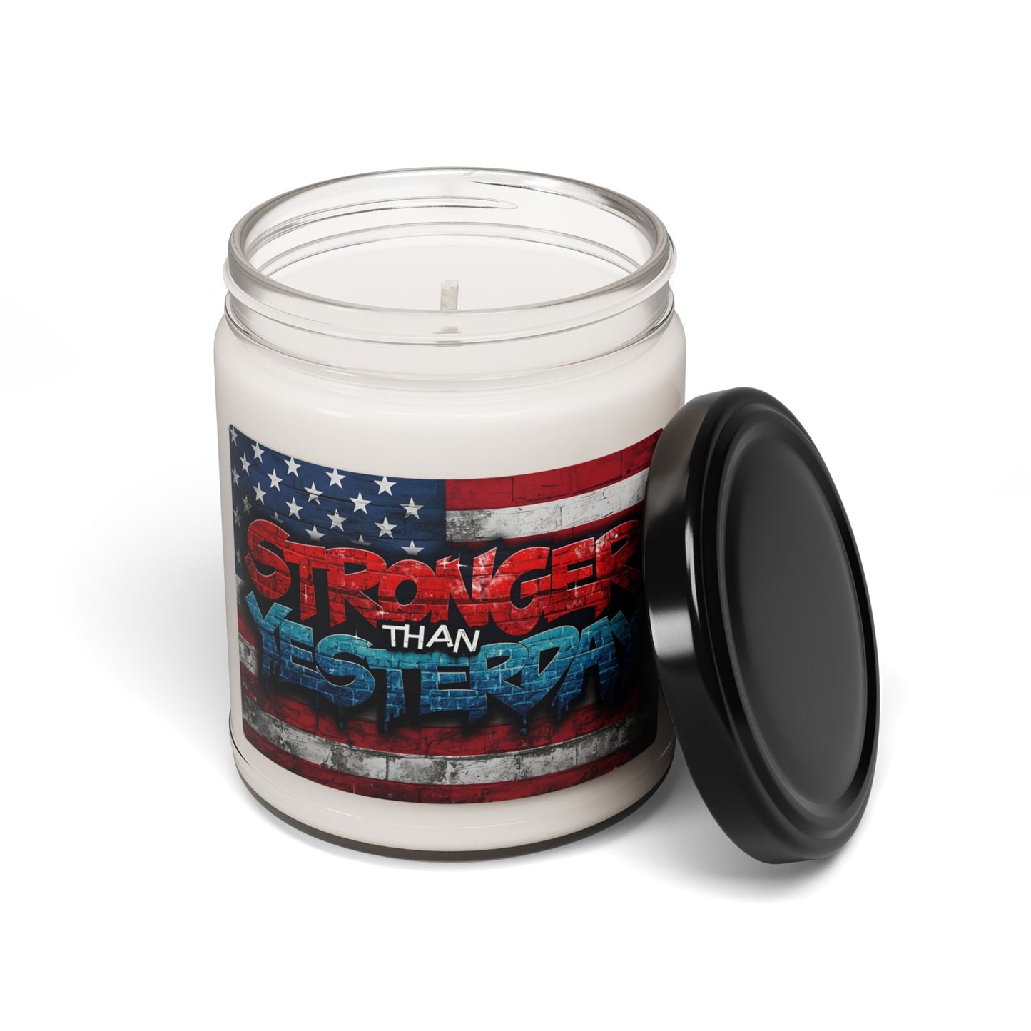 Stronger Than Yesterday! Red White Blue Patriotic Design Scented Soy Candle