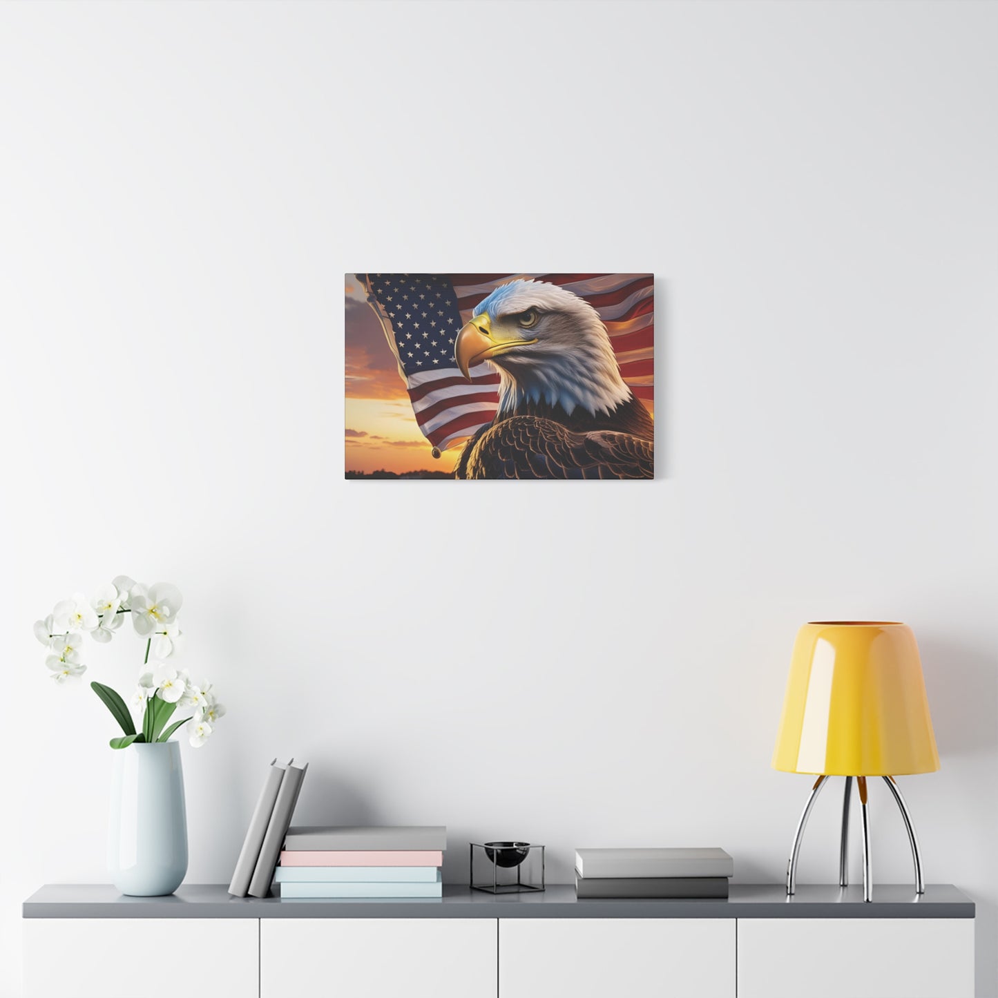 Patriotic Red Eagle Canvas Wall Art, Stretched Eagle Art - Red White Blue - American Flag Decor - Veteran's Day Gift - 4th of July Decoration, Home Gallery Wall