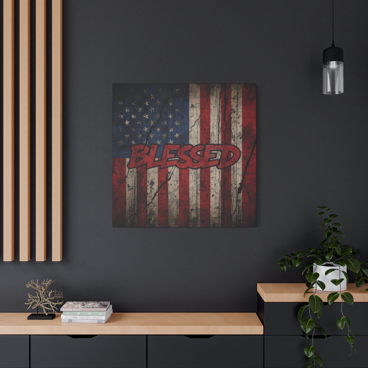 Blessed Patriotic Canvas Wall Art, Americana Decor, Home Wall Decoration, Rustic Flag Artwork, US Flag Decor
