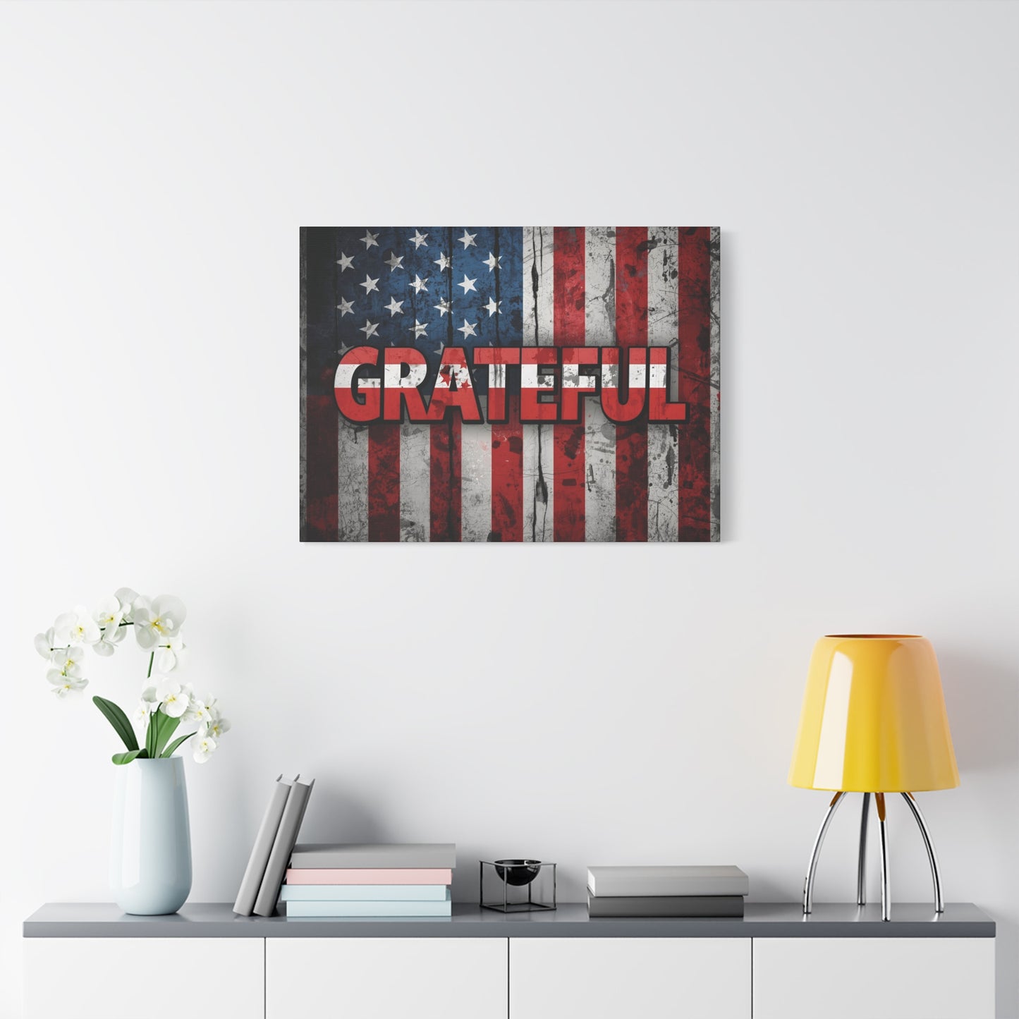 Grateful American Flag Wall Art | Patriotic Canvas Decor, Home Wall Decor, Inspirational Gift, 4th of July Decoration, Veteran's Day