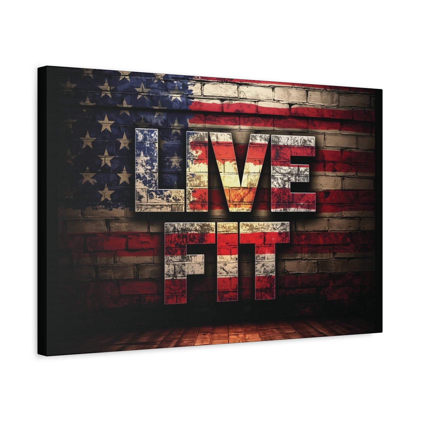 American Pride Canvas Wall Art - Live Fit Decor - Fitness Motivation - Patriotic Gift - USA Flag Artwork - Red White Blue -