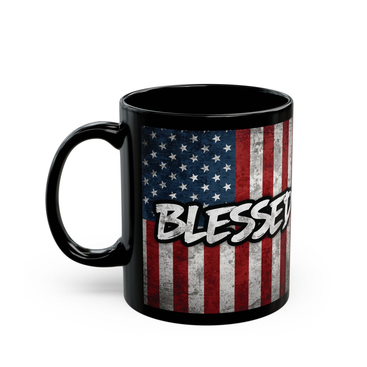 Sleek Ceramic Black Mug Blessed - American Flag - Patriotic Coffee Lover Gift - Home Decor - 11oz - 15oz