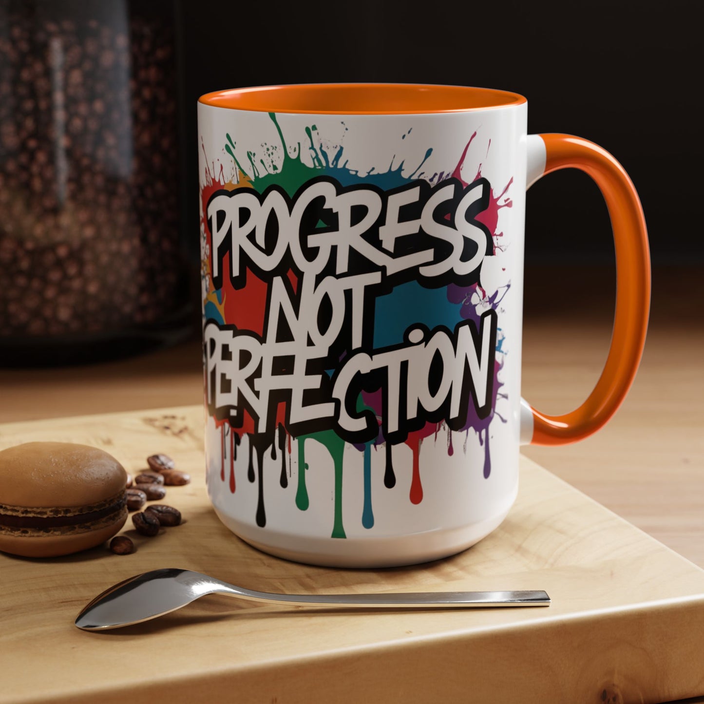 Vibrant Ceramic Mug Inspirational Let's Go! Graffiti Mug Coffee Mug Progress Not Perfection Sizes 11oz & 15oz Birthday Gift Graduation Gift 8 Different Color Options