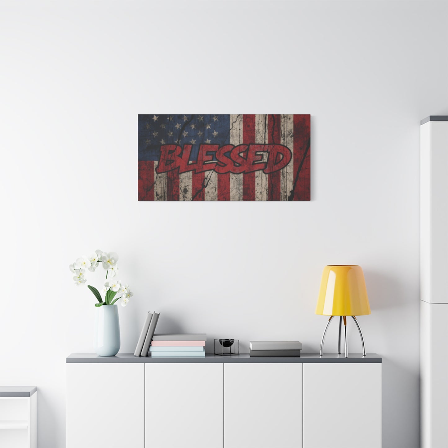 Blessed Patriotic Canvas Wall Art, Americana Decor, Home Wall Decoration, Rustic Flag Artwork, US Flag Decor