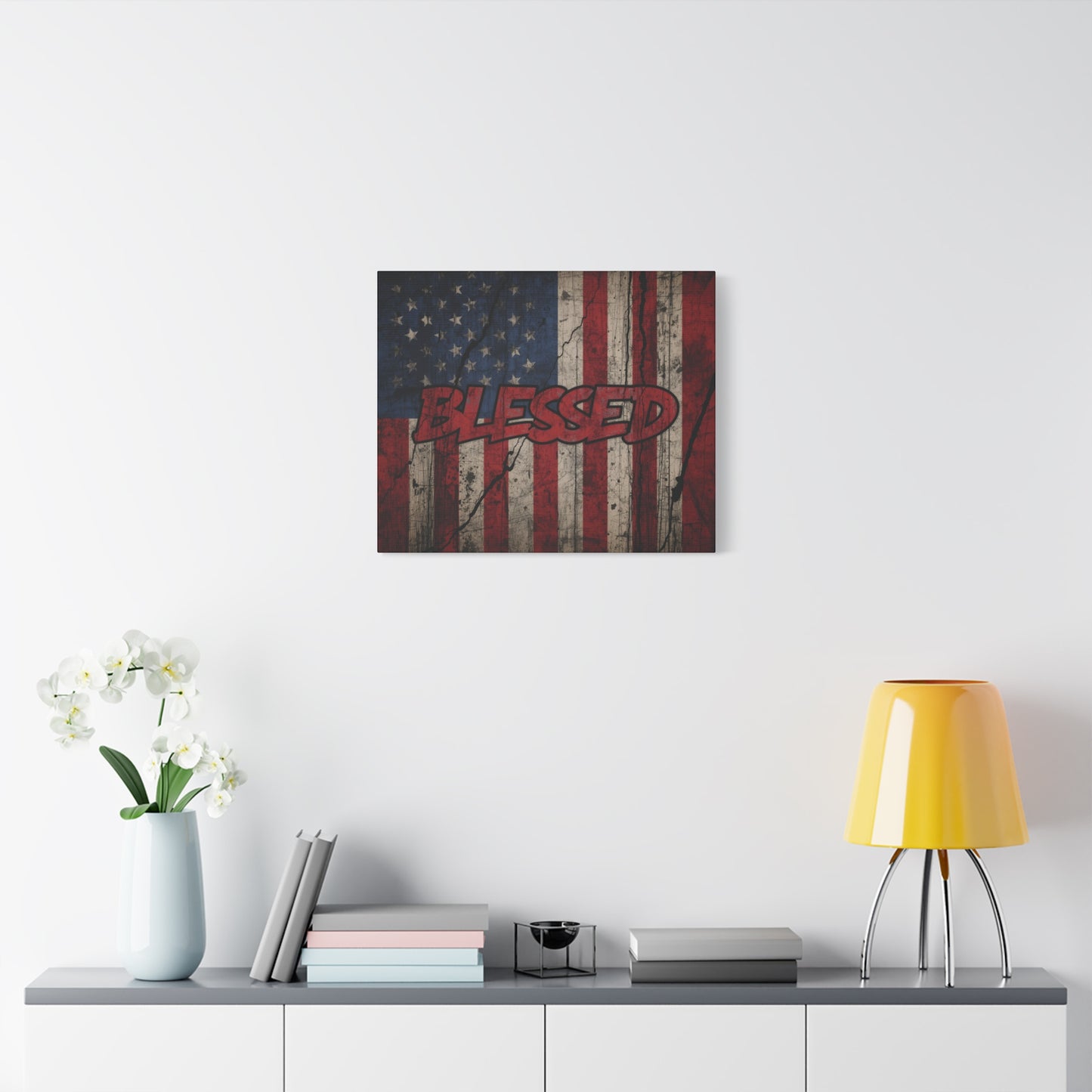 Blessed Patriotic Canvas Wall Art, Americana Decor, Home Wall Decoration, Rustic Flag Artwork, US Flag Decor