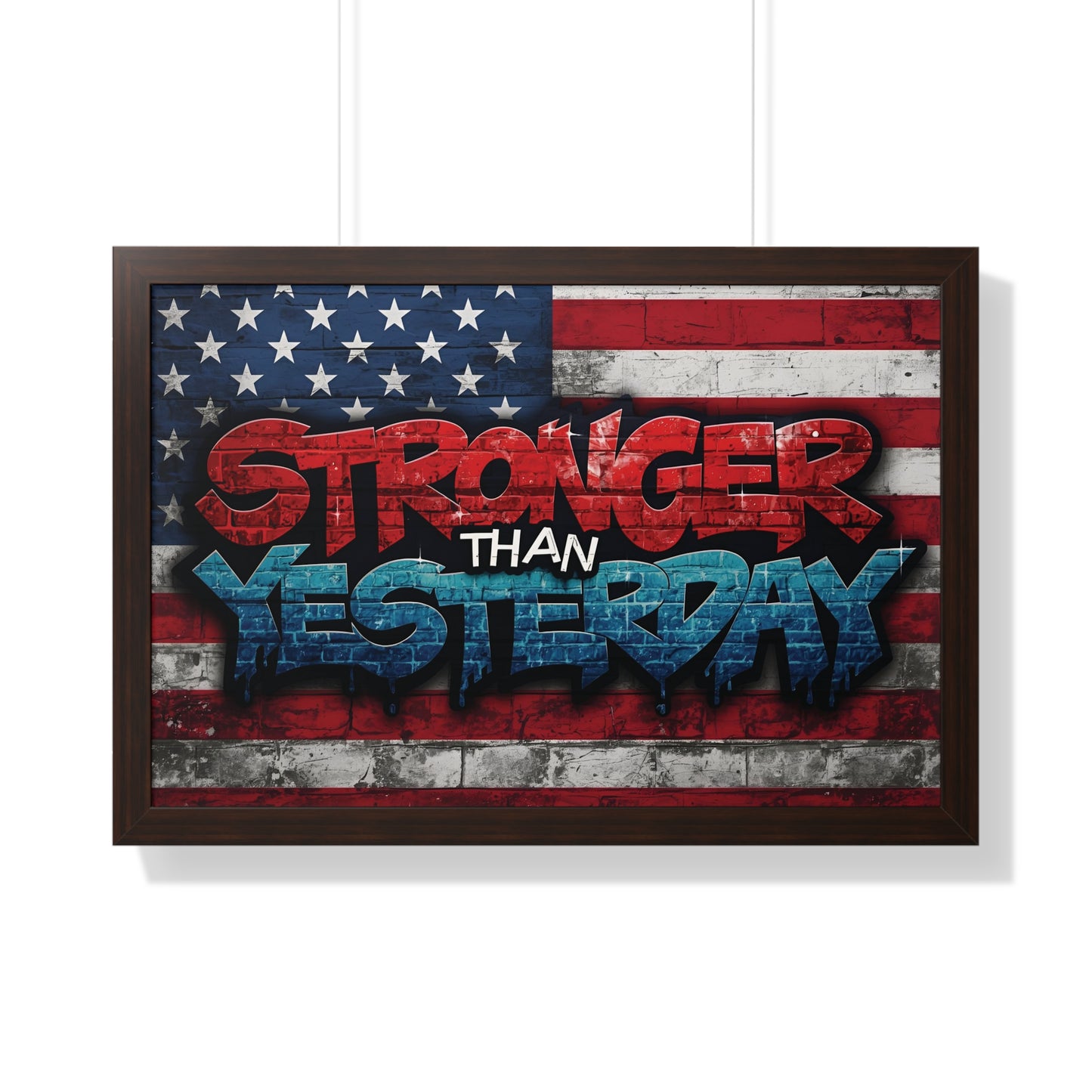 Patriotic Stronger Than Yesterday Red White Blue Wall Art Print, Framed Horizontal Poster, Inspirational Home Decor, Gift for Veterans, Americana Decor, Motivational Art