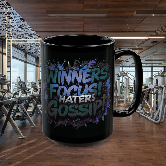 Motivational Black Mug for Winners, Gym Coffee Cup, Inspirational Gift, Home Office Decor, Unique Beverage Container