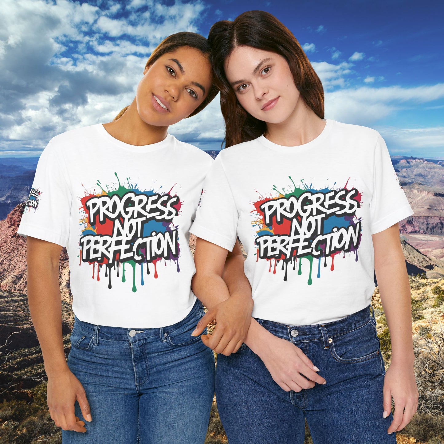💥 Vibrant 💥 Eye-catching 💥 Motivational 💥 All Over Print 💥 Unisex T-shirt 💥 Progress Not Perfection 💥 Art-Inspired 💥 Apparel 💥 Sizes XS x 4XL 💥