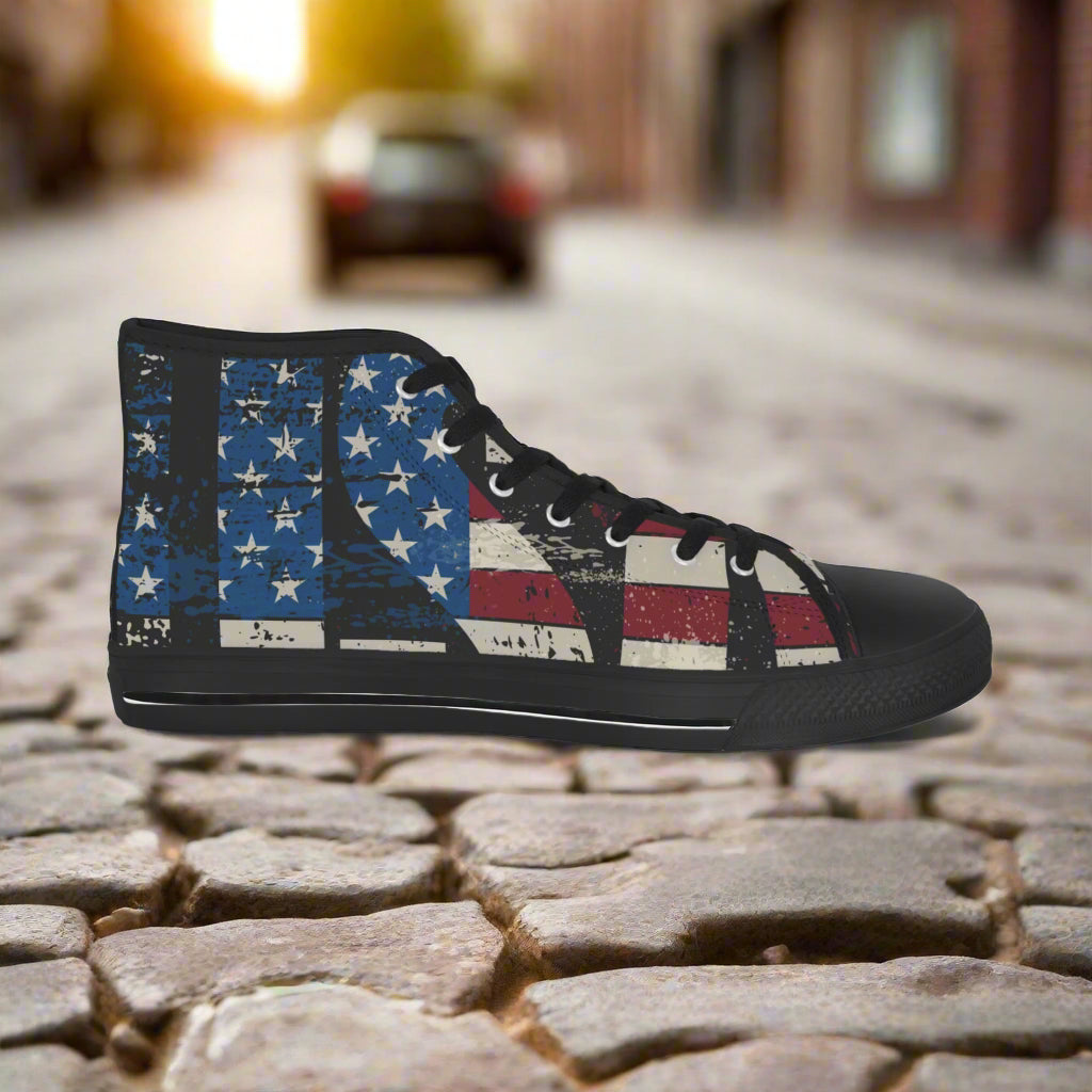 💥USA 💥 Red White & Blue 💥Unisex 💥 High Top Sneakers 💥 Patriotic Vibe 💥 Full Wrap Around Print 💥