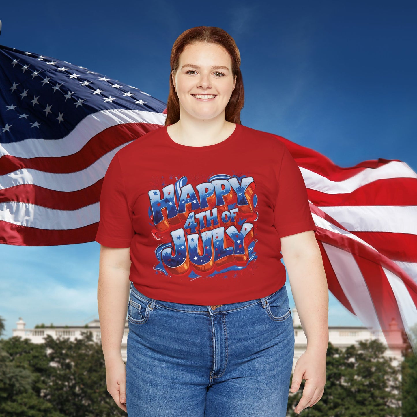 Happy 4th Of July, Print Design T-Shirt, Independence Day, American Flag, Bald Eagle, Red White Blue