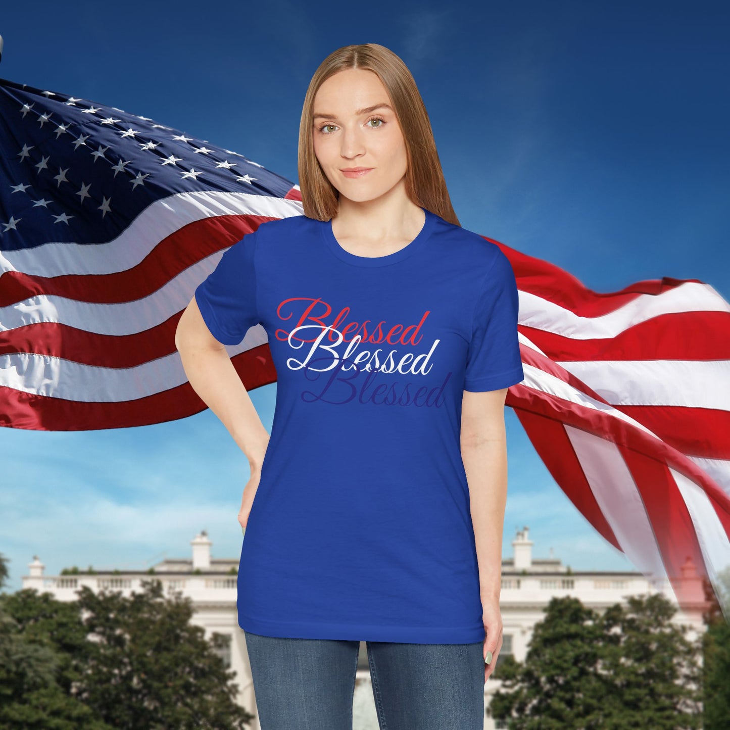 Red White Blue Blessed Design Unisex Tee