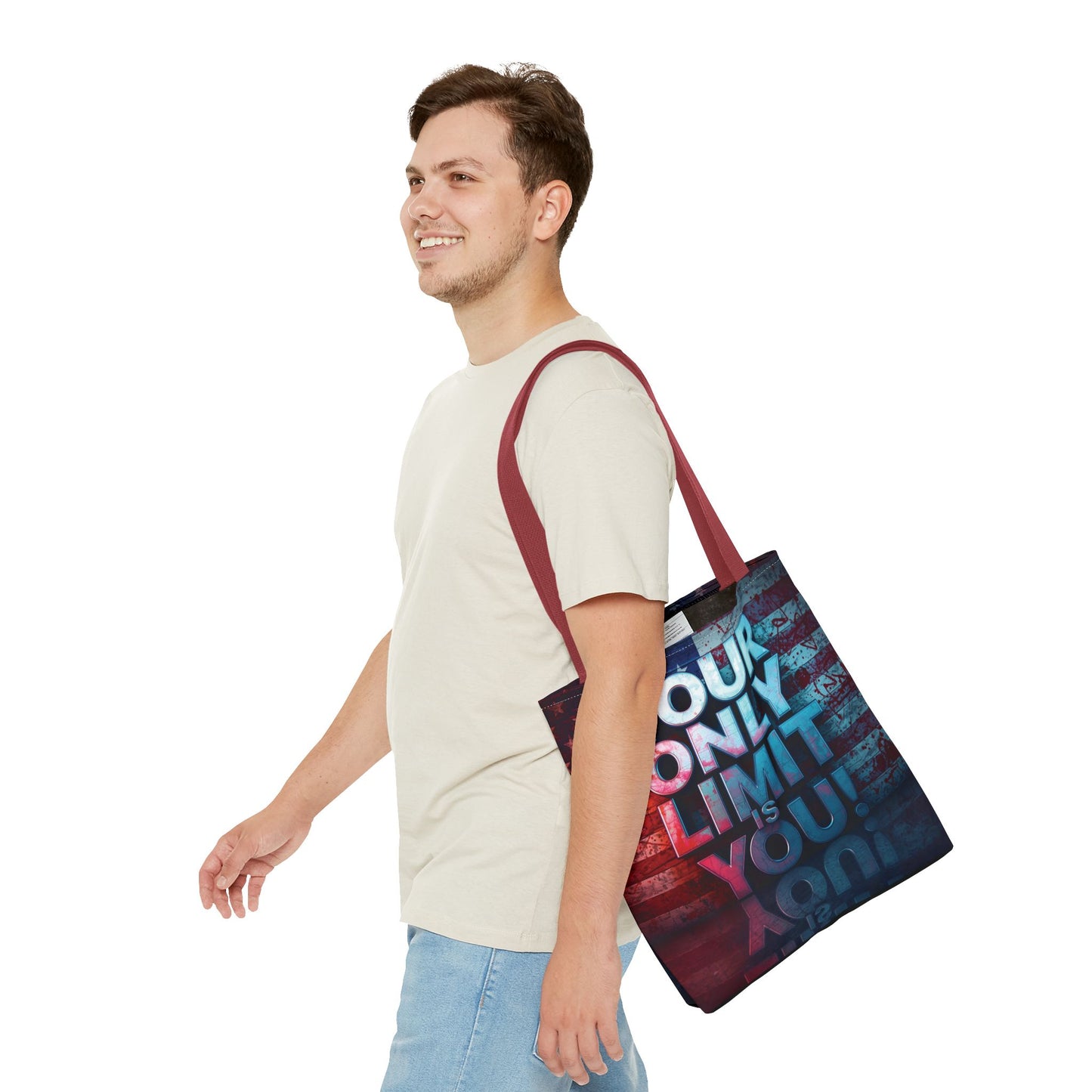 Motivational Tote Bag, Your Only Limit is You!, Inspirational Gift, USA Flag Design, Eco-Friendly Everyday Tote