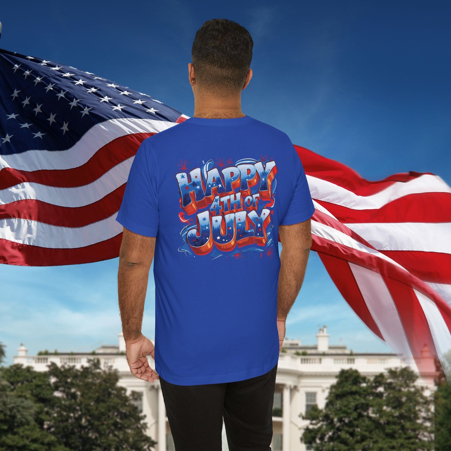 Happy 4th Of July, Print Design T-Shirt, Independence Day, American Flag, Bald Eagle, Red White Blue