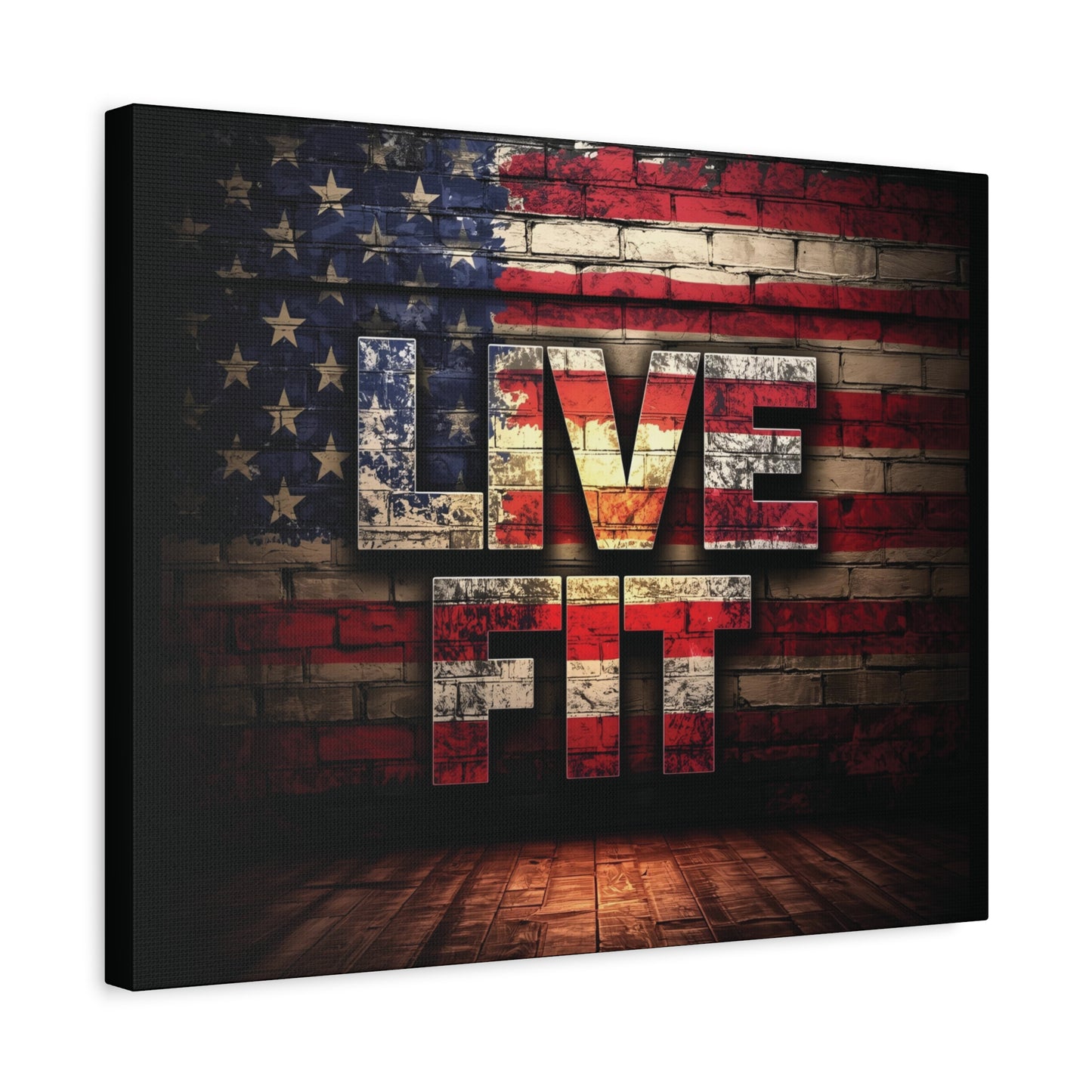 American Pride Canvas Wall Art - Live Fit Decor - Fitness Motivation - Patriotic Gift - USA Flag Artwork - Red White Blue -