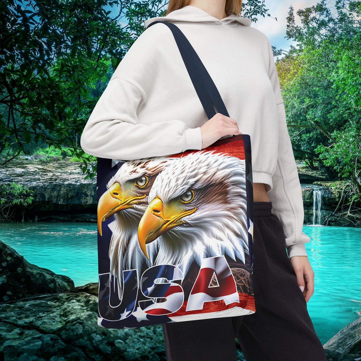 ๐บ๐ธ Patriotic ๐บ๐ธ USA ๐บ๐ธ Bald Eagles ๐บ๐ธ Tote Bag ๐บ๐ธ All Over Print ๐บ๐ธ American Flag Design ๐บ๐ธ Five Different Handle Colors ๐บ๐ธ Red ๐บ๐ธ Navy ๐บ๐ธ Black ๐บ๐ธ Beige ๐บ๐ธ White