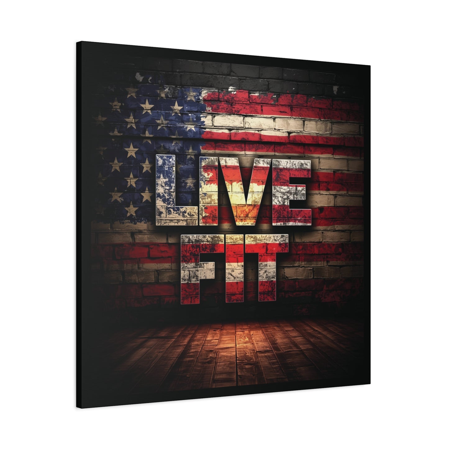 American Pride Canvas Wall Art - Live Fit Decor - Fitness Motivation - Patriotic Gift - USA Flag Artwork - Red White Blue -