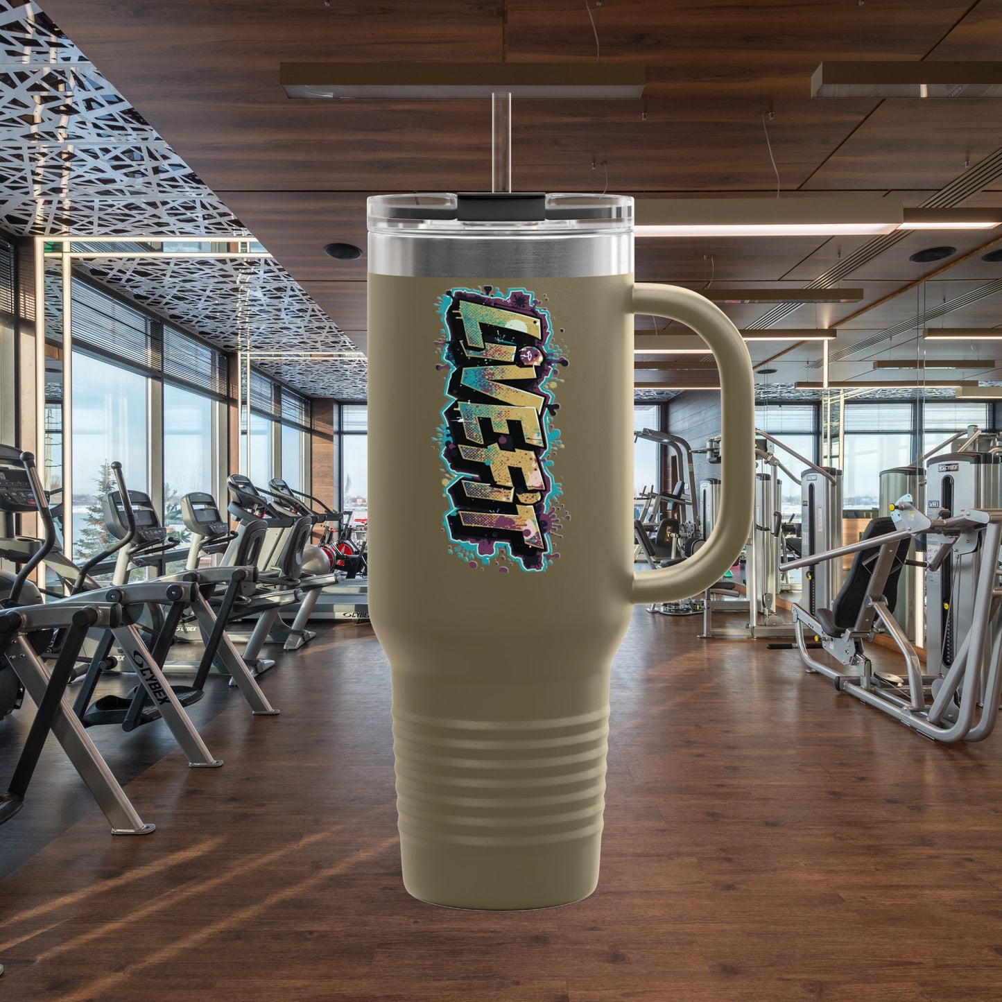 Insulated Travel Mug, Live Fit, 40oz Fitness Water Bottle, Gym Coffee Cup, Durable Travel Tumbler, Motivational Drinkware
