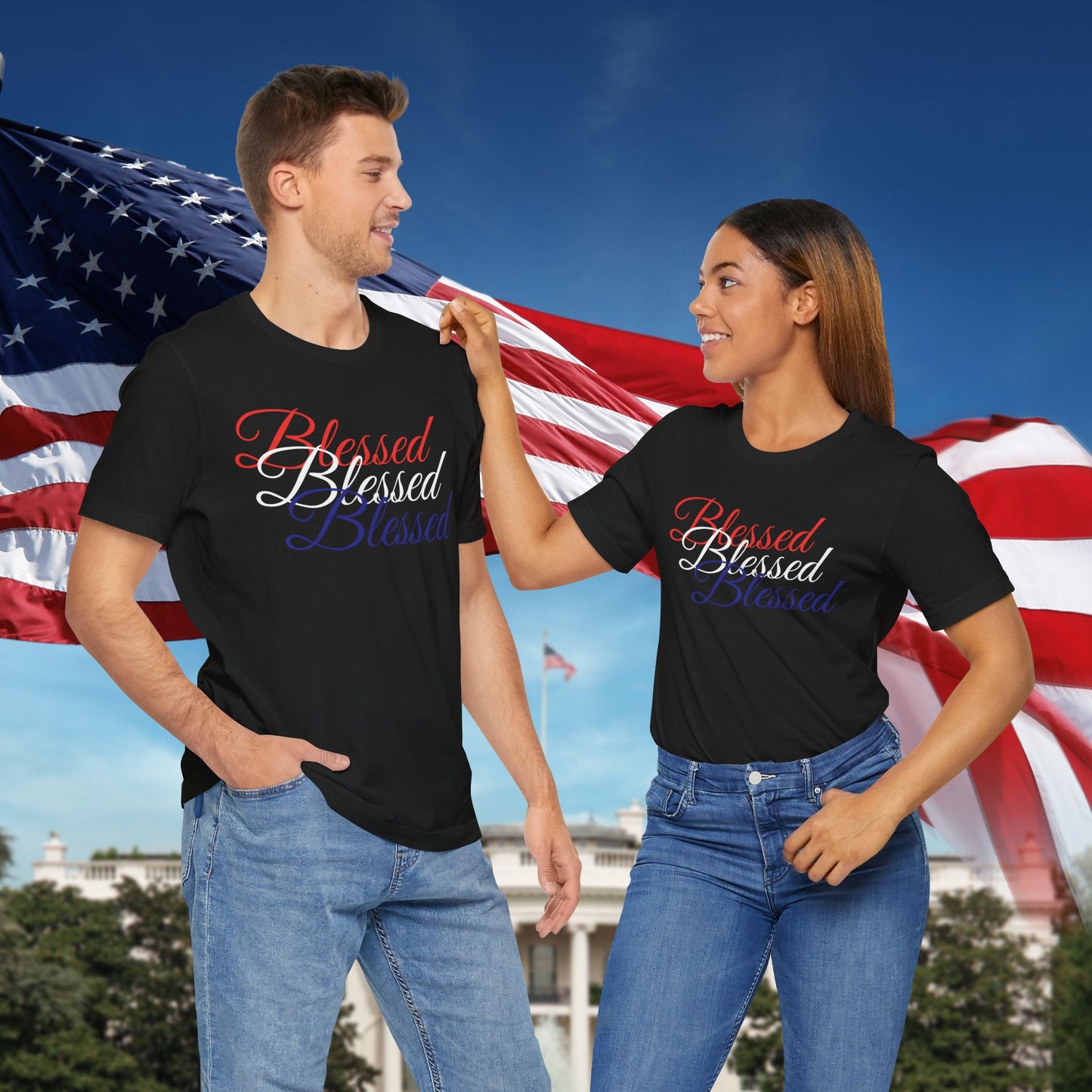 Red White Blue Blessed Design Unisex Tee