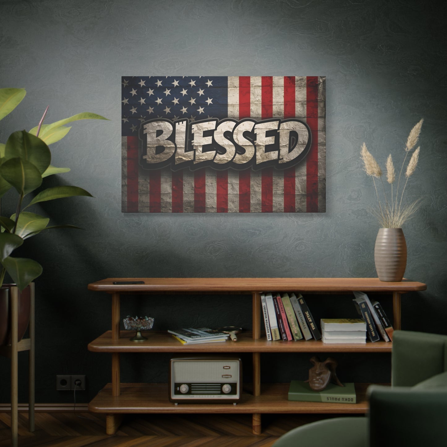 Blessed - Vintage American Flag - Red White & Blue - Canvas Wall Art - Patriotic Home Decor - Inspirational Gift - Rustic Wall Decor - Americana Artwork -