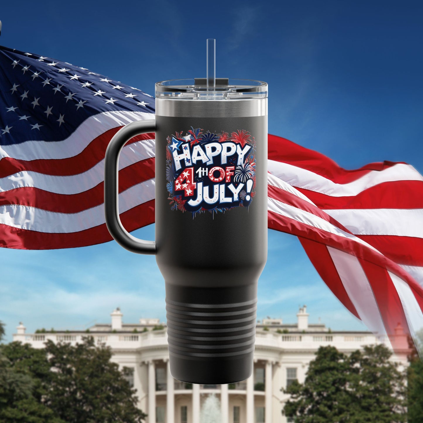 Patriotic Insulated Travel Mug - 40oz - Perfect for 4th of July Celebrations, BBQs, Camping, Family Gatherings, Gifts!