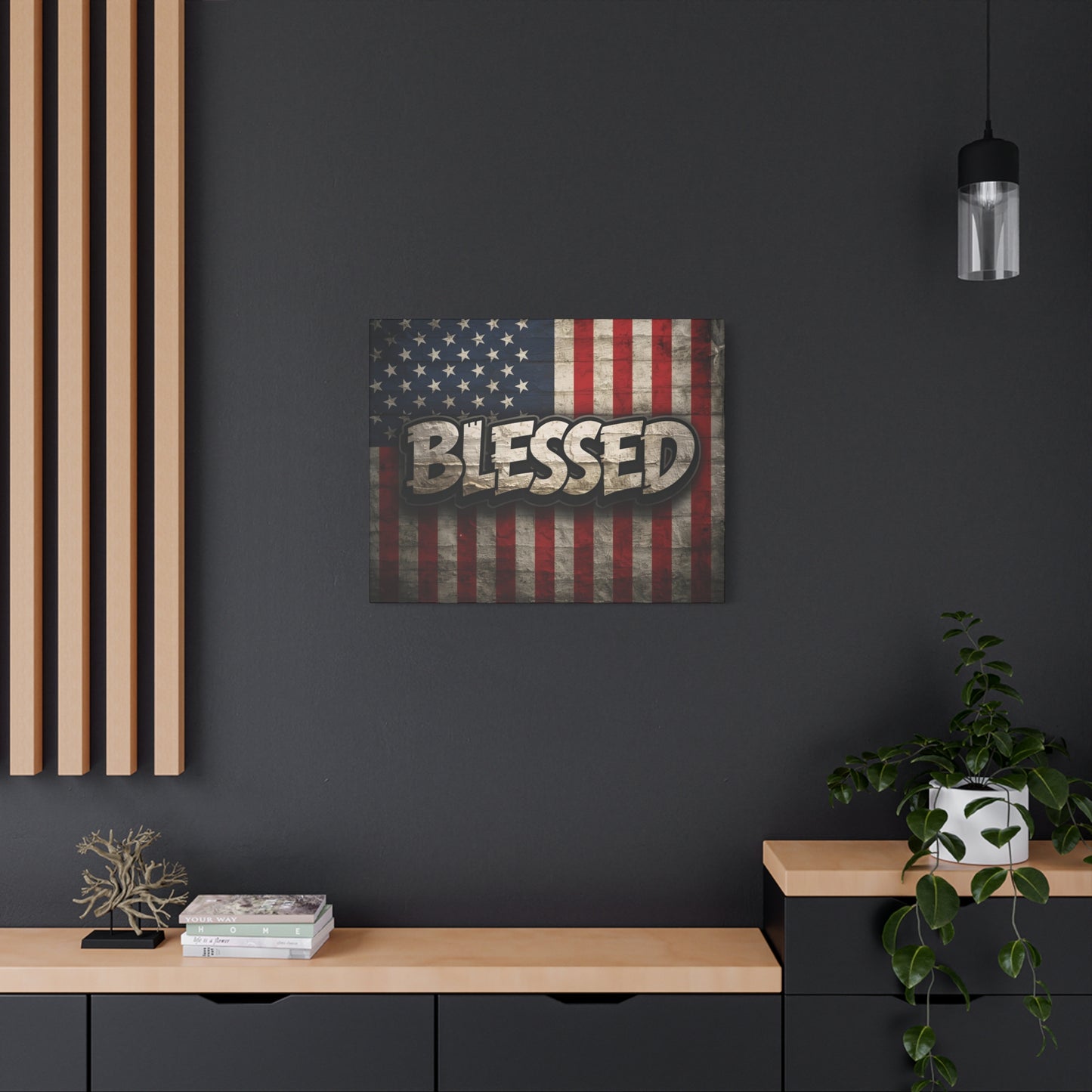 Blessed American Flag Canvas Wall Art, Patriotic Home Decor, Inspirational Gift, Rustic Wall Decor, Americana Artwork