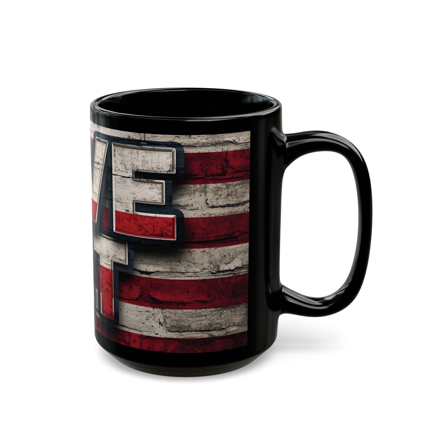 Eye-Catching - Red White Blue - Black Ceramic Mug - LIVE FIT - American Flag Backdrop