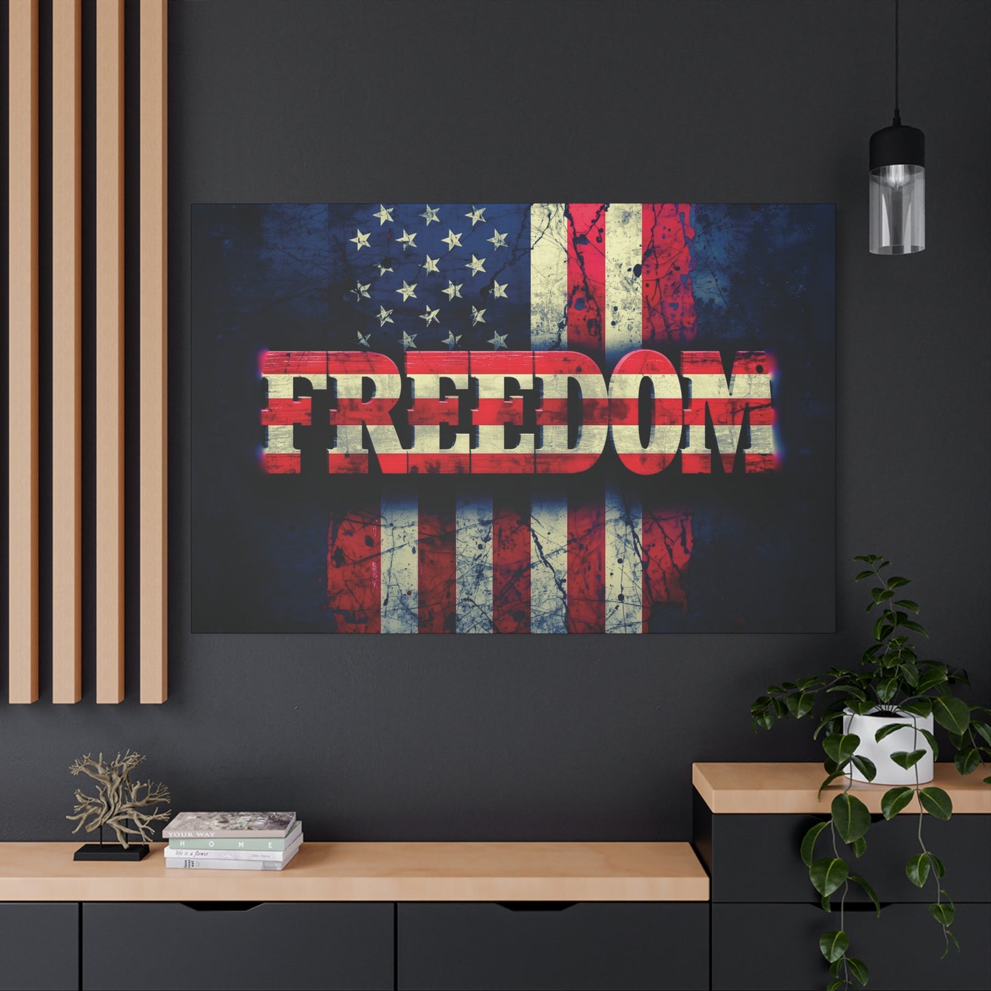 Patriotic Wall Art Print - Freedom Design Canvas Decor - American Flag Red White & Blue Artwork - Christmas Gifts - Independence Day Decoration - Home Gallery Piece -