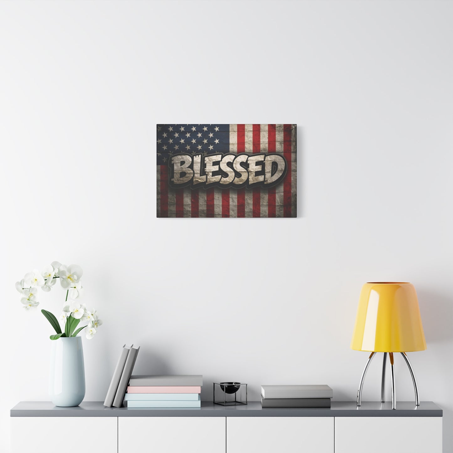 Blessed American Flag Canvas Wall Art, Patriotic Home Decor, Inspirational Gift, Rustic Wall Decor, Americana Artwork