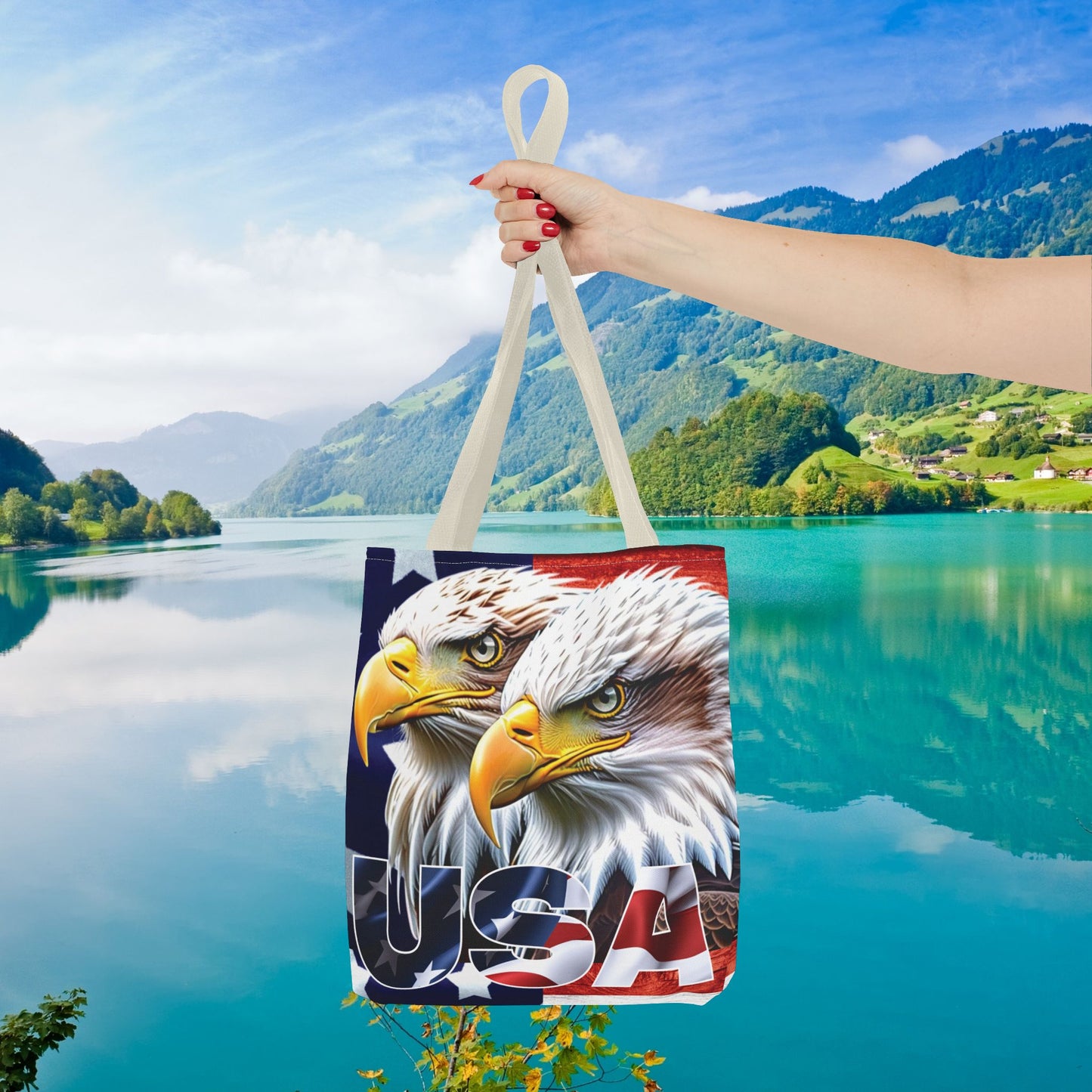 ๐บ๐ธ Patriotic ๐บ๐ธ USA ๐บ๐ธ Bald Eagles ๐บ๐ธ Tote Bag ๐บ๐ธ All Over Print ๐บ๐ธ American Flag Design ๐บ๐ธ Five Different Handle Colors ๐บ๐ธ Red ๐บ๐ธ Navy ๐บ๐ธ Black ๐บ๐ธ Beige ๐บ๐ธ White