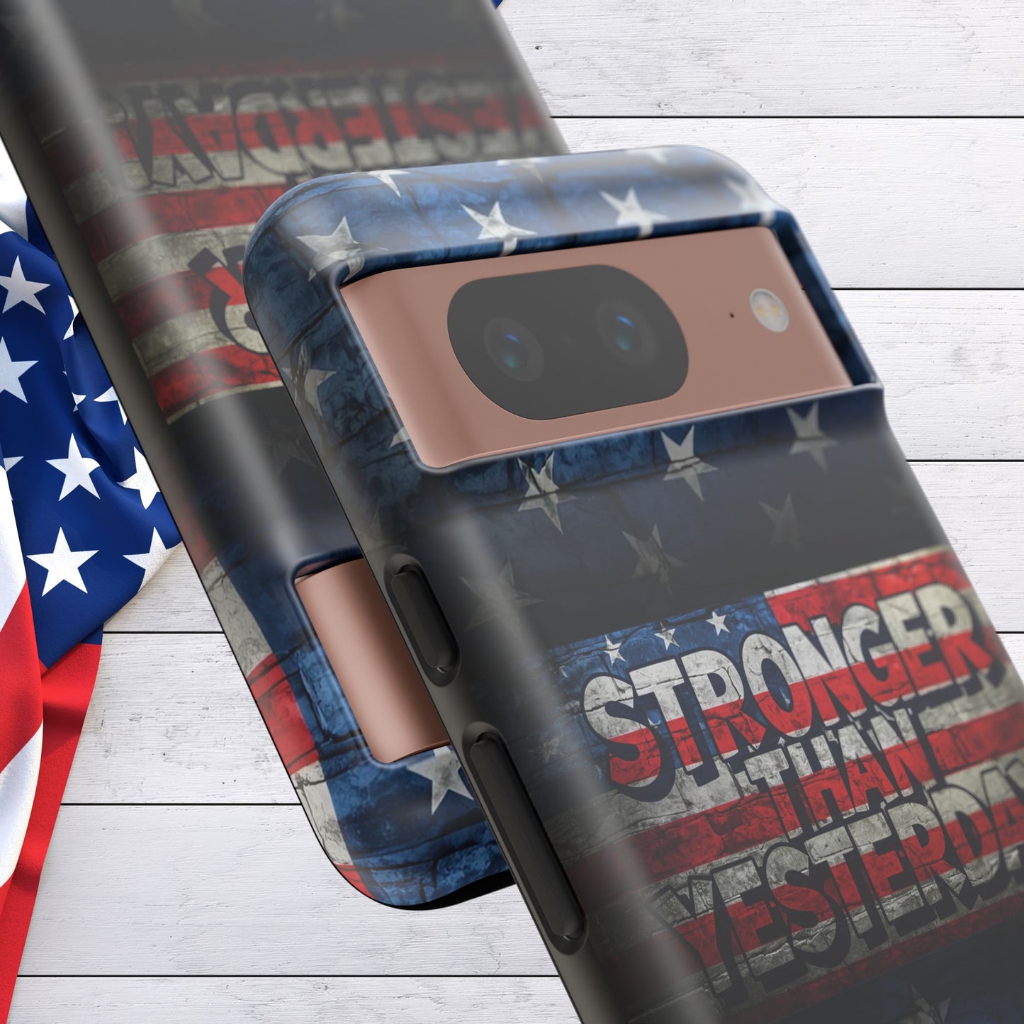 Patriotic Phone Case - Stronger Than Yesterday!, American Flag Design, Gift for Military, Independence Day, Motivational Decor, Tough Cases
