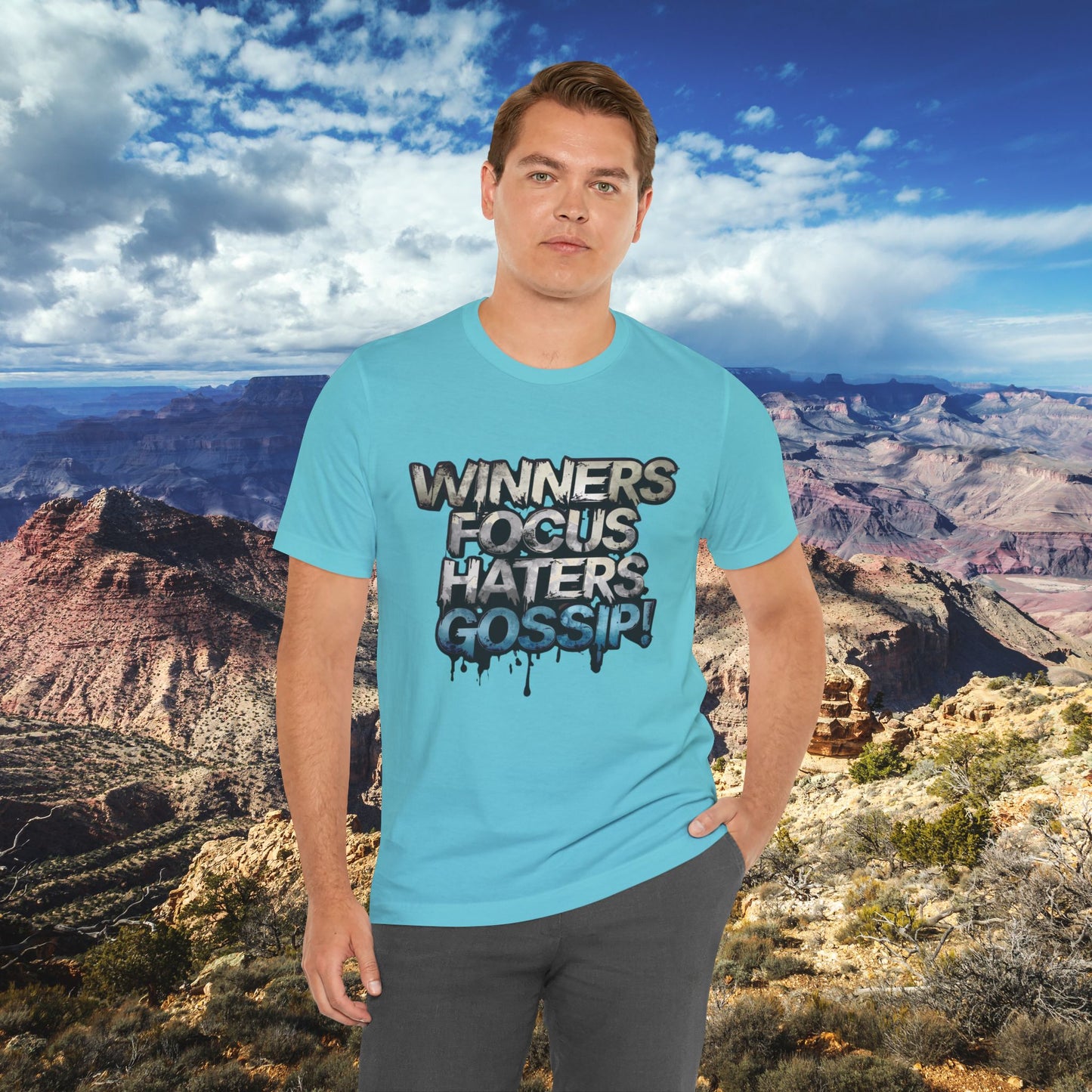 Winners Focus Haters Gossip! Tee - Motivational Graphic Shirt - Unisex Tee for Casual Wear - Gift for Friends - Streetwear Fashion
