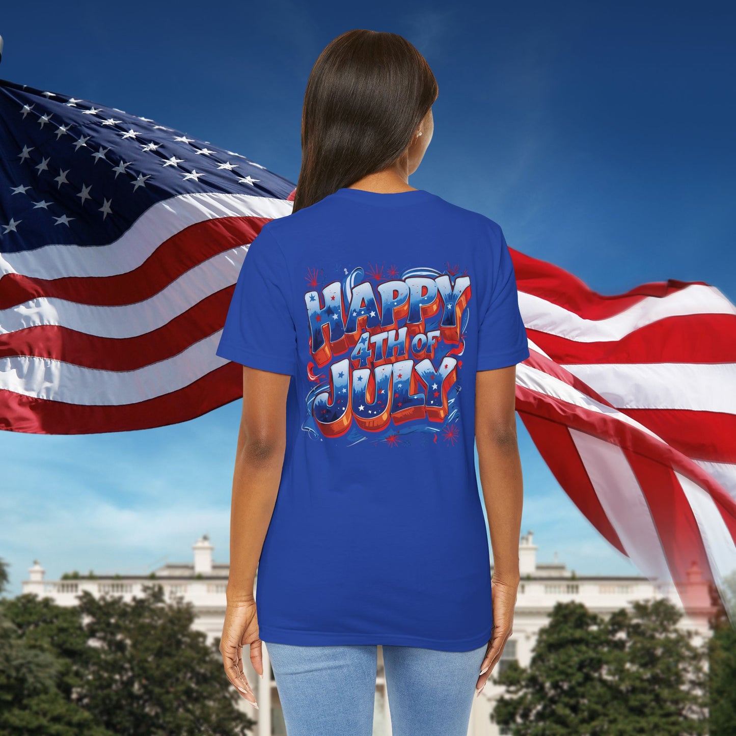 Happy 4th Of July, Print Design T-Shirt, Independence Day, American Flag, Bald Eagle, Red White Blue
