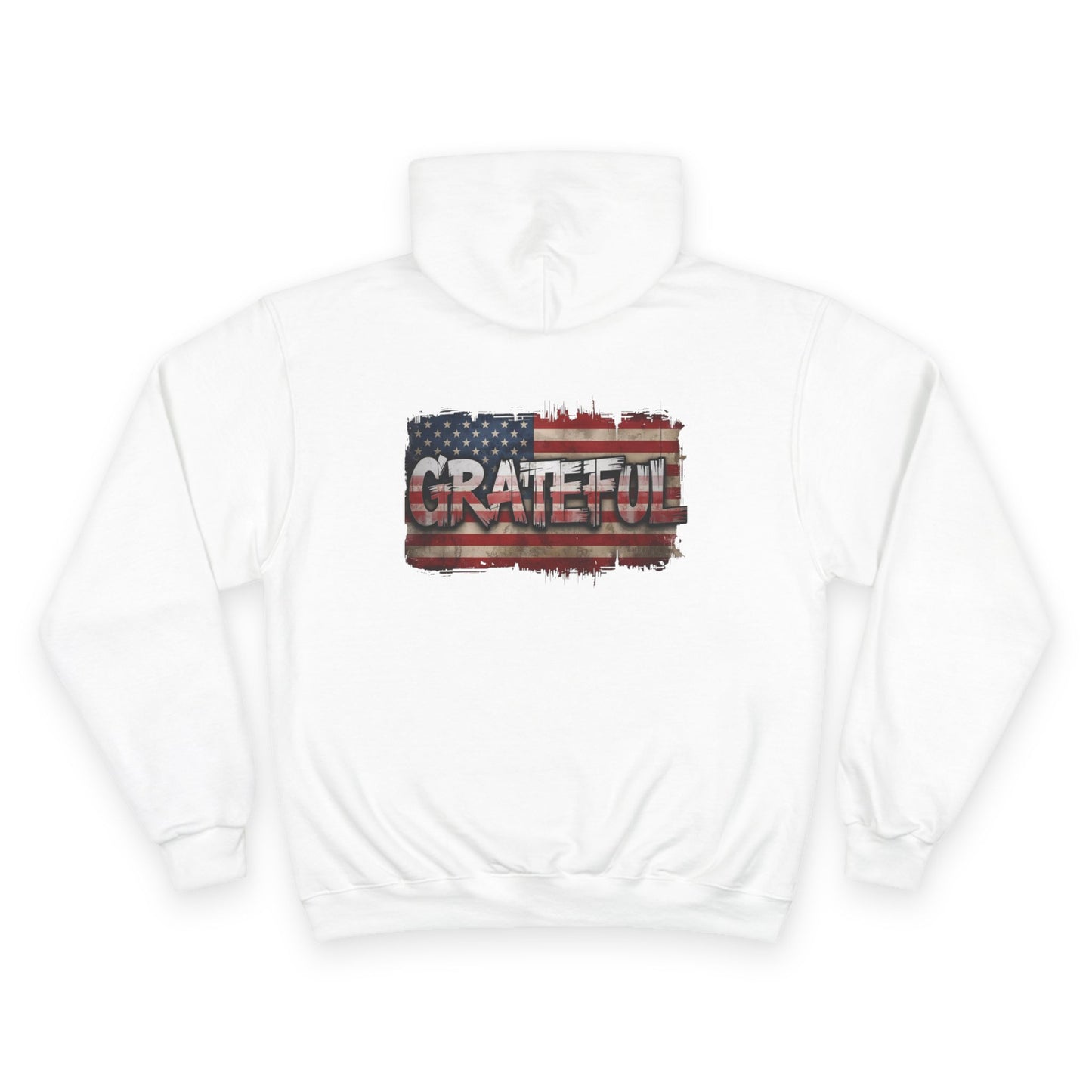 Champion Hoodie - Grateful American Flag - Red White Blue Backdrop
