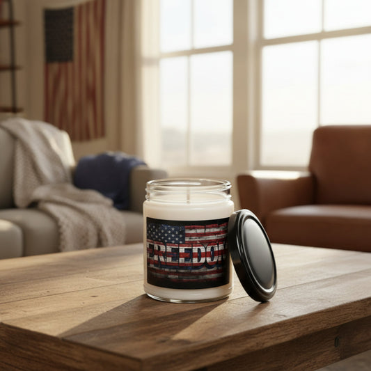 Freedom Scented Soy Candle - 9oz - Vintage American Flag - Patriotic Red White Blue - Eco-Friendly Gift