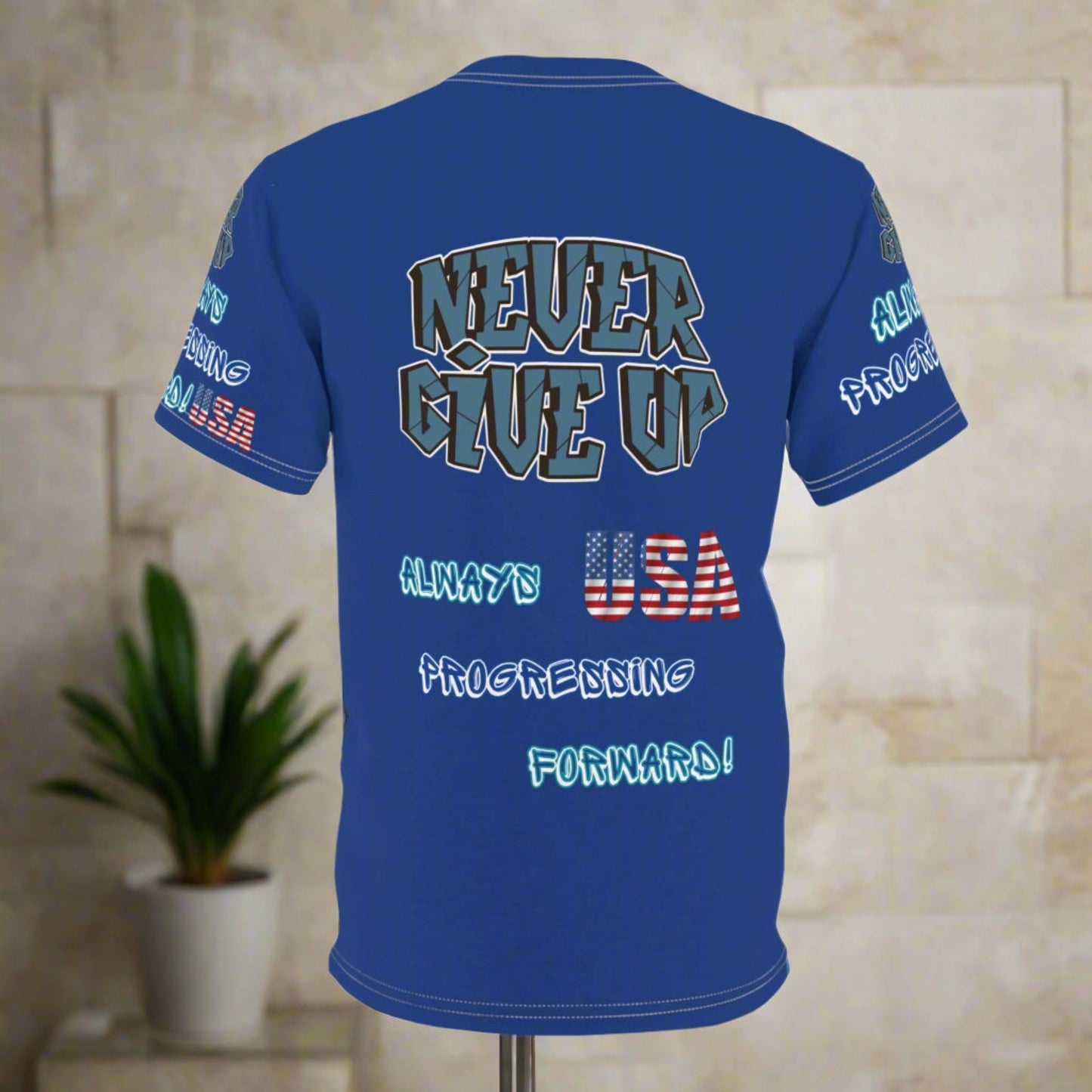 💥Motivational 💥 Unisex T-Shirt 💥 Never Give Up 💥 Always Pressing Forward 💥 USA 💥 Design 💥 Sizes