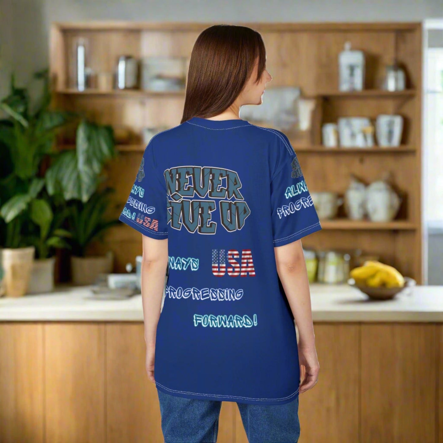 💥Motivational 💥 Unisex T-Shirt 💥 Never Give Up 💥 Always Pressing Forward 💥 USA 💥 Design 💥 Sizes