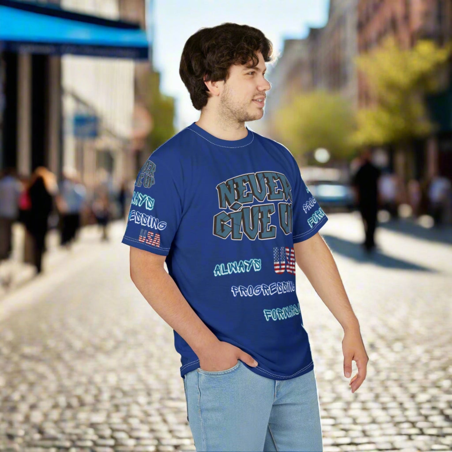 💥Motivational 💥 Unisex T-Shirt 💥 Never Give Up 💥 Always Pressing Forward 💥 USA 💥 Design 💥 Sizes