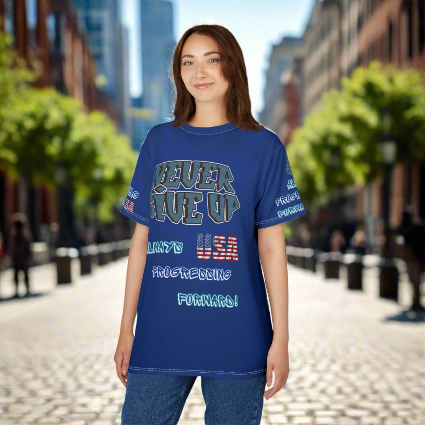 💥Motivational 💥 Unisex T-Shirt 💥 Never Give Up 💥 Always Pressing Forward 💥 USA 💥 Design 💥 Sizes