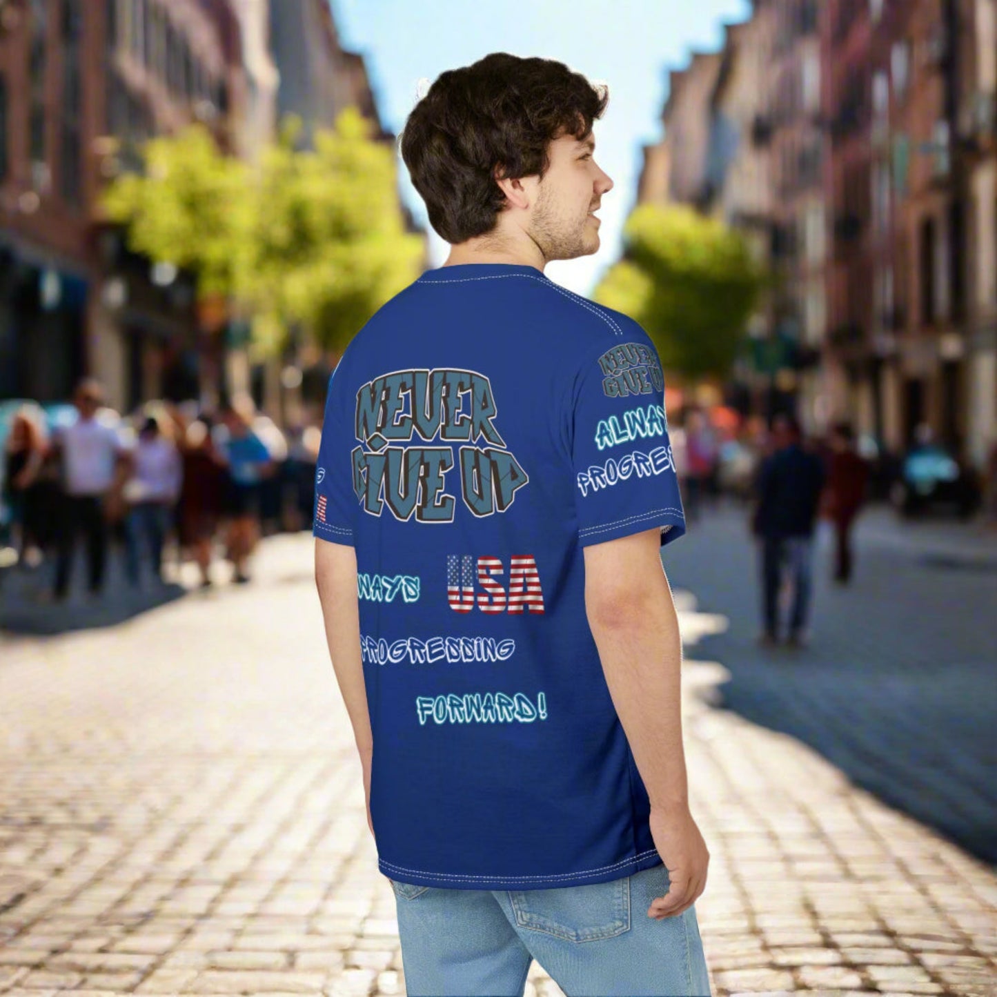 💥Motivational 💥 Unisex T-Shirt 💥 Never Give Up 💥 Always Pressing Forward 💥 USA 💥 Design 💥 Sizes