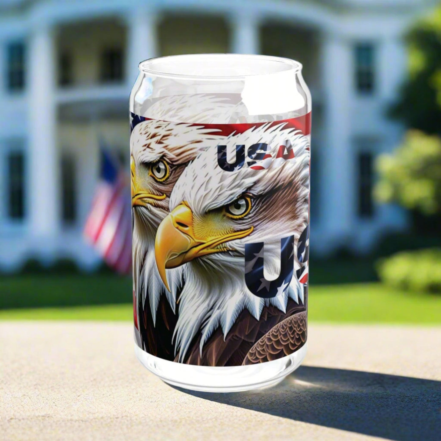💥Patriotic 💥 USA 💥 Bald Eagles 💥 16oz 💥 Sipper Glass💥 with BPA-Free Tritan Straw & 💥 Bamboo Lid 💥