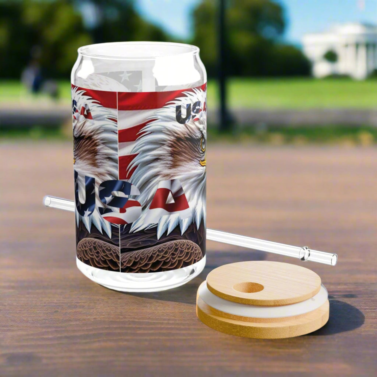 💥Patriotic 💥 USA 💥 Bald Eagles 💥 16oz 💥 Sipper Glass💥 with BPA-Free Tritan Straw & 💥 Bamboo Lid 💥