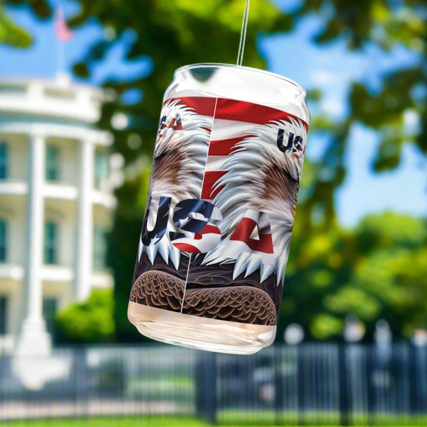💥Patriotic 💥 USA 💥 Bald Eagles 💥 16oz 💥 Sipper Glass💥 with BPA-Free Tritan Straw & 💥 Bamboo Lid 💥