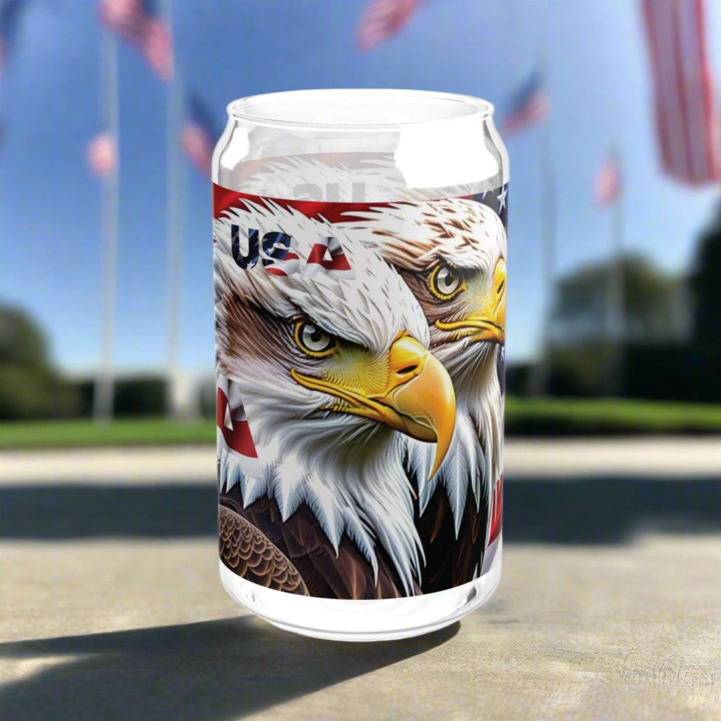 💥Patriotic 💥 USA 💥 Bald Eagles 💥 16oz 💥 Sipper Glass💥 with BPA-Free Tritan Straw & 💥 Bamboo Lid 💥